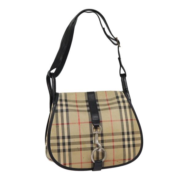 Burberry Nova Check Shoulder Bag Canvas Beige Black Silver - Picture 1 of 16